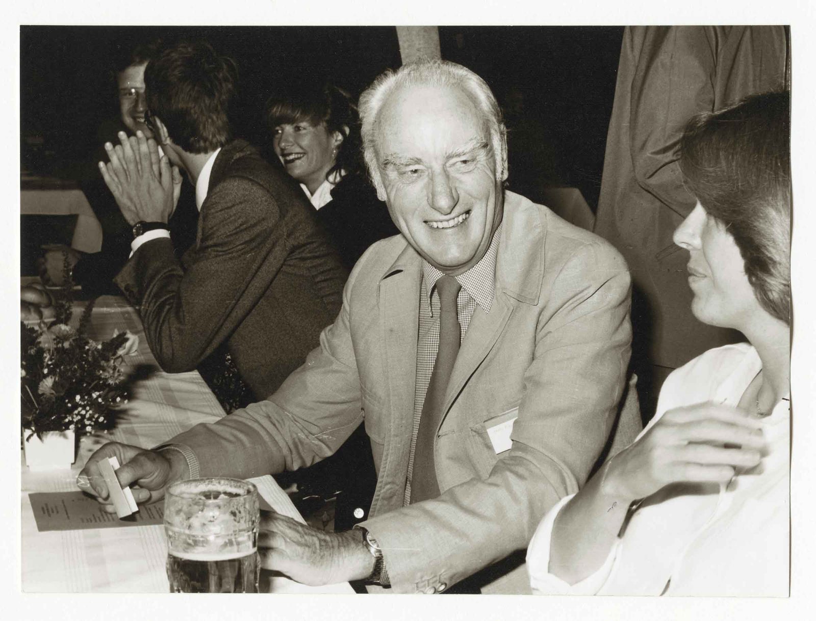 Francis Crick at a dinner at the Nobel Prize Winners Conference in Lindau, Germany, 1981